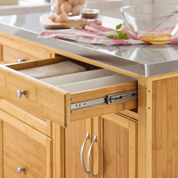 Küchenwagen aus Bambus mit Schublade und Edelstahlarbeitsplatte