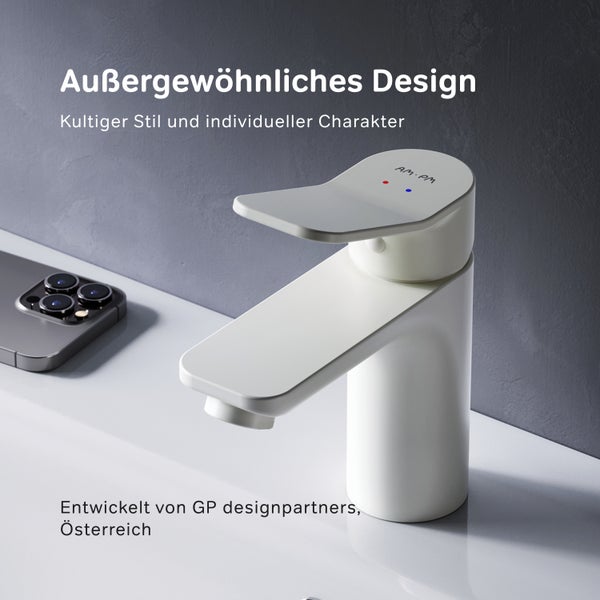 AM.PM Waschtischarmatur mit Einhebelmischer mit Klick-Ablaufgarnitur FXA82133 X-Joy  Weiß matt