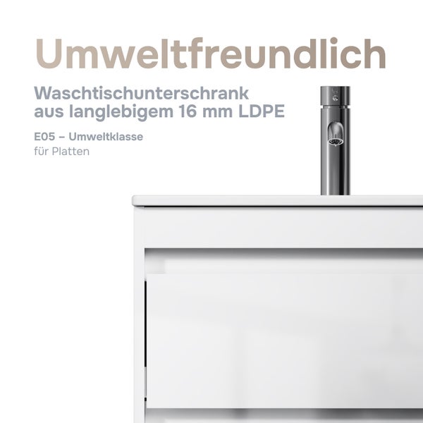 Umweltfreundlicher Waschtischunterschrank aus langlebigem 16 Millimeter LDPE mit Waschbeckenarmatur