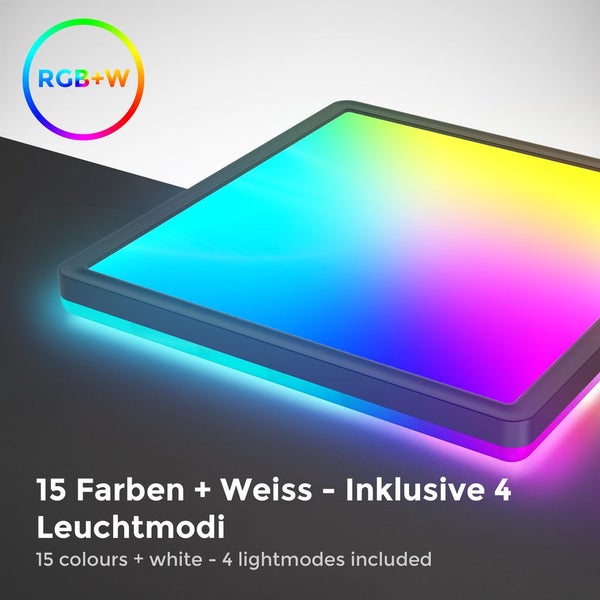 LED Panel 29x29 cm - 15W, 1850lm, dimmbar, Fernbedienung, RGBW, schwarz
