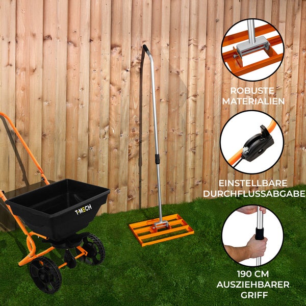 T-Mech Rasennivellierer und Rotationsstreuer 50cm – Orange