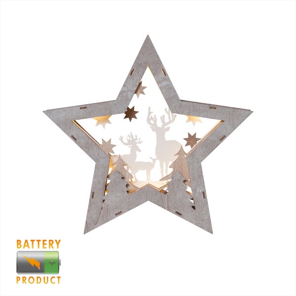 Dekorative Holzsternleuchte mit Hirschmotiv und Batteriebetrieb