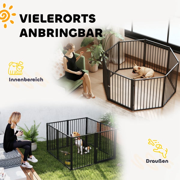 Mehrfach verwendbarer Tierzaun für den Innen- und Außenbereich mit Hund