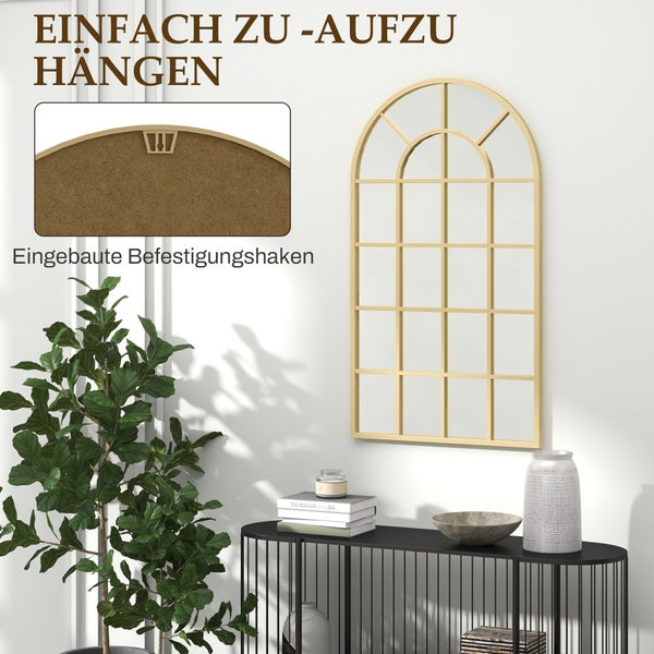 HOMCOM Wandspiegel Garderobenspiegel 110 x 65cm dekorativer Spiegel mit Metallrahmen Hängespiegel Wohnzimmerspiegel für Schlafzimmer Gold