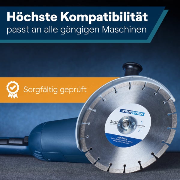 WERKSTEIN Extrem langlebige Diamantscheibe 230mm x 22,23mm x 10mm I Universal Diamanttrennscheibe 230 mm zum Schneiden von Stein, Beton, Ziegel uvm. I Trennscheibe 230 Beton für Winkelschleifer