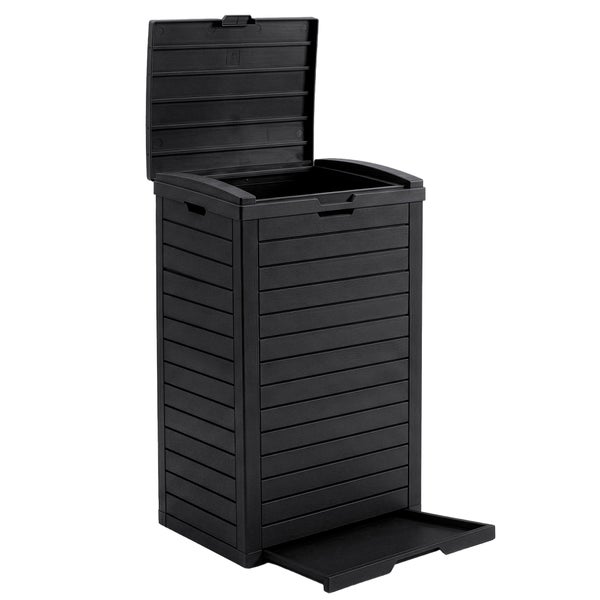 Abfallbox mit aufklappbarem Deckel und Fußbedienung