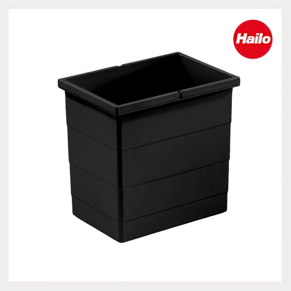 Hailo Logo. Rechteckiger Kunststoff-Einsatzeimer für Abfalltrennsysteme.