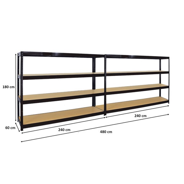 PROREGAL Mega Deal 2er-Sparset Profi-Schwerlastregal Dino HxBxT 180x240x60cm Fachlast 450kg Schwarz, Kellerregal, Steckregal, Garagenregal, Lagerregal