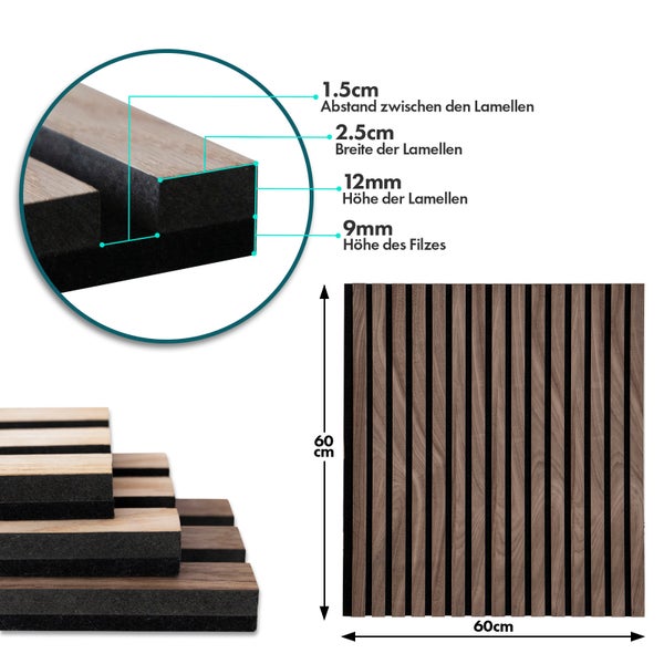 FLOORDIREKT Akustikpaneel - für Angenehme Raumakustik - in Holzoptik - 60 x 60 cm - Black Walnut