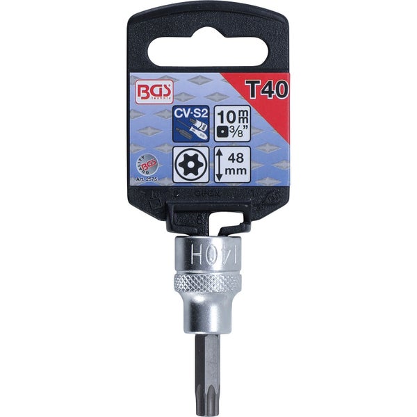 BGS Bit-Einsatz Antrieb Innenvierkant 10 mm (3/8) T-Profil (für Torx) mit Bohrung T40 - 2575