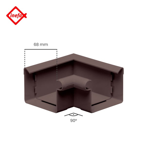 Inefa Kastenrinnen-Außenecke 90 Grad mit 68 Millimeter Breite. Inefa Logo.