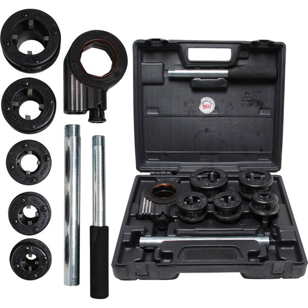 Rohrgewindeschneider-Satz mit Schneidköpfen, Halterung und Verlängerungshebel im Koffer