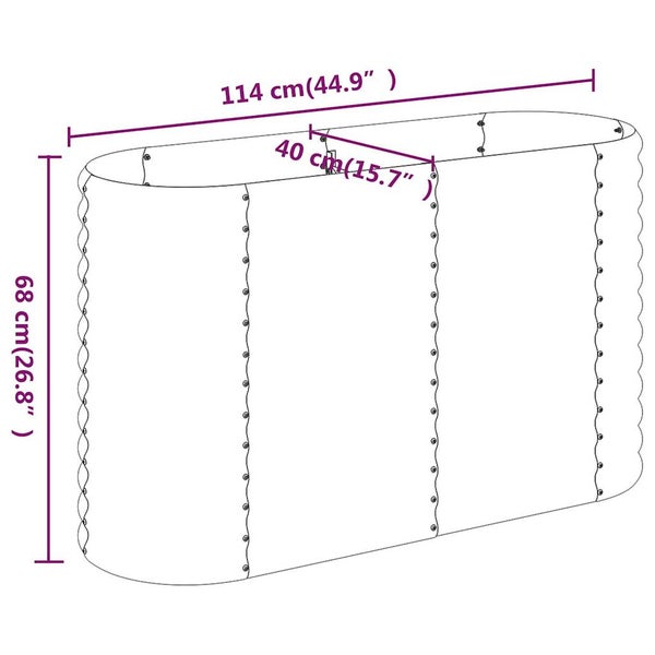 Illustration der Abmessungen eines Artikels: 114 cm Länge, 40 cm Breite und 68 cm Höhe.
