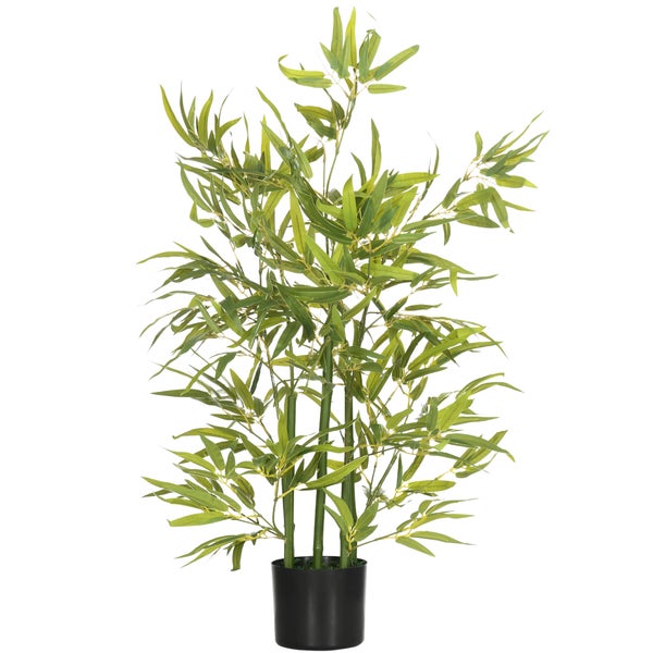 HOMCOM Künstlicher Bambus groß 90 cm Kunstpflanze, Plastik Bambus Künstliche Pflanzen wie echt, Kunstbambus im Topf Deko für Wohnzimmer, Schlafzimmer, Garten