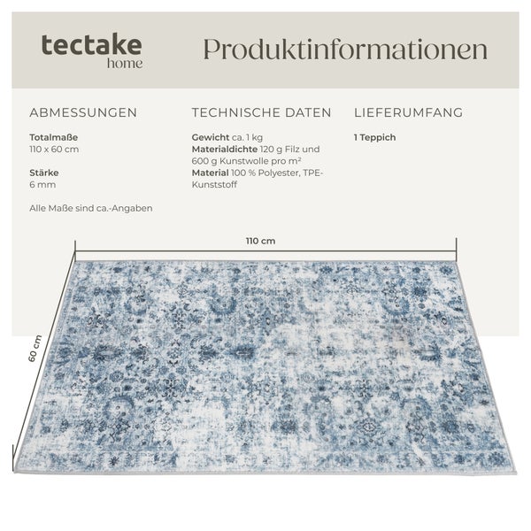 Vintage Designer Teppich tectake rutschfeste Unterseite verschiedene Größen 60 x 110 cm