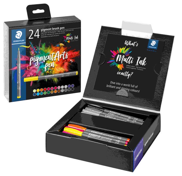 STAEDTLER Schreib- und Zeichbedarf pigment brush 371 Fasermaler mit Pinselspitze, 24er Set