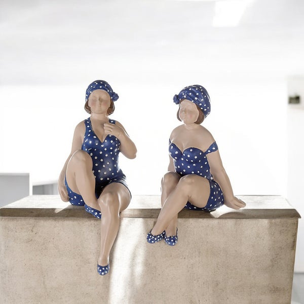Kantensitzerfiguren GILDE 2er Set BECKY Frau blau Höhe 31cm Kunstharz