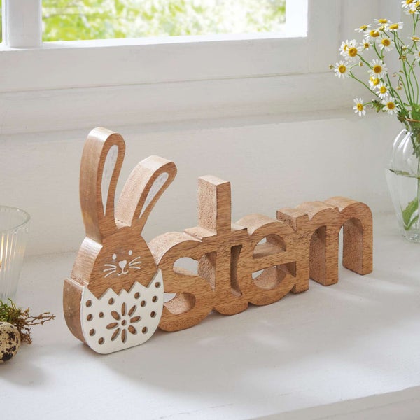 FRANK FLECHTWAREN | Schriftzug Ostern, MANGOHOLZ, MDF, 28,5 x 2,5 x 15 cm