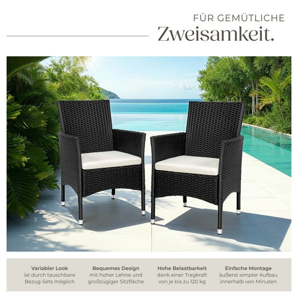 2er Set Rattanstuhl tectake Nantes 59 x 57 x 85 cm widerstandsfähig schwarz/beige