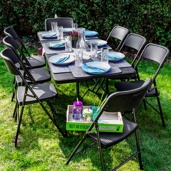 AMANKA Garten Sitzgruppe - 180 cm Tisch mit 8 Stühlen - Gartenmöbel Set in Rattan-Optik - Klappbar