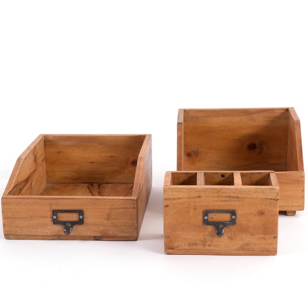 Organizer-Set Office 3-teilig Mahagoni Holz, mit beschreibbarer Tafel 08 honigfarben gewachst