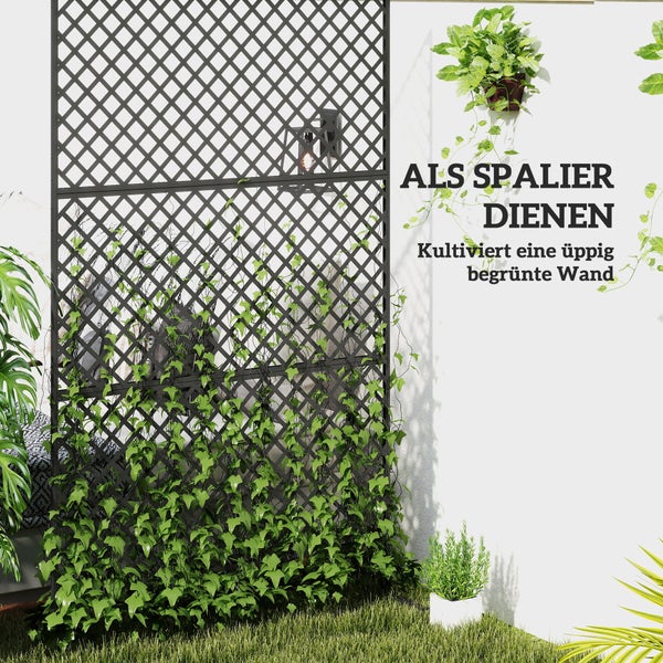 Outsunny Raumteiler 3-teilig 122 x 198 cm Freistehend Paravent in Gitter, Trennwand 3-TLG Sichtschutz aus Stahl, Outdoor Raumtrenner Sichtschutzwand Stellwand für Garten, Balkon, Terrasse, Schwarz