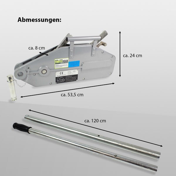 Drahtseilzug mit Abmessungsangaben