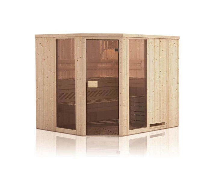 FinnTherm Innensauna Family Innensauna 2 Sitzbänke aus Holz, Saunakabine mit 40 mm Wandstärke, Infrarotsauna