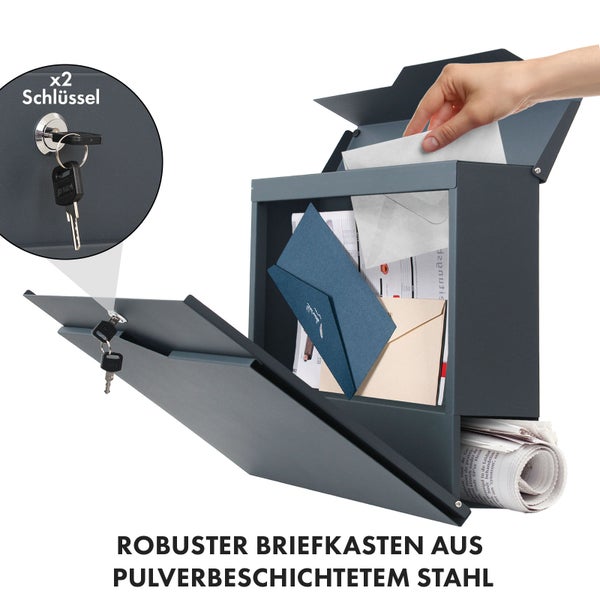 FLOORDIREKT Briefkasten Jean - Stahl Wandbriefkasten mit Zeitungsfach und Großer Einwurfklappe