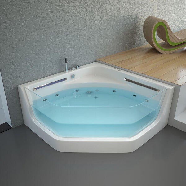 Home Deluxe - Whirlpool Badewanne - PACIFICO weiß mit Lichtherapie und Massage - Maße 150 x 150 x 55 cm I Eckwanne, Indoor Badewanne, 2 Personen