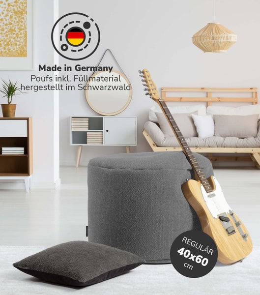 mokebo Pouf, Hocker o. Sitzhocker 'Der Ruhepouf', nachhaltiger Sitzpouf aus Recyclingstoff in Grau