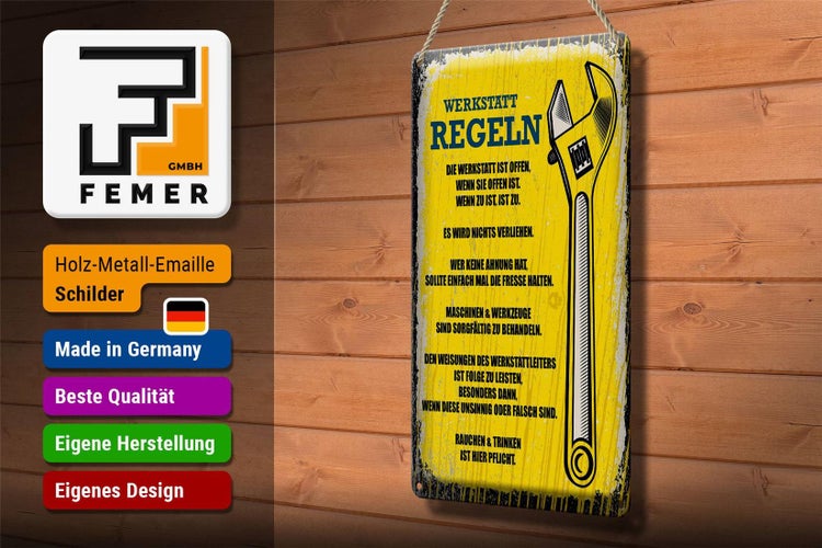Blechschild Spruch lustig Werkstatt Regeln 20x30cm