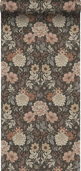 Borastapeter Tapete Blumenmuster im Jugendstil Braun - 53 cm x 10.05 m - 660399