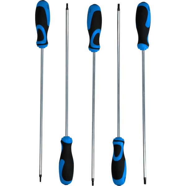 Satz Torx-Schraubendreher mit langem Schaft und blau-schwarzem Griff