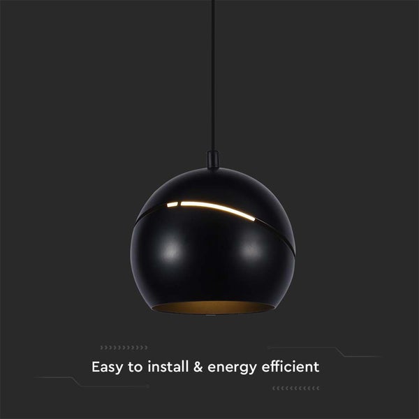 Schwarze Pendelleuchte mit sphärischem Schirm und LED-Lichtelement