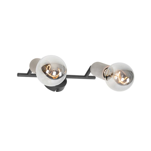 Wandleuchte zweiflammig im Industrie-Stil aus schwarzem Metall und Beton inklusive zwei LED-Filament-Leuchtmitteln.