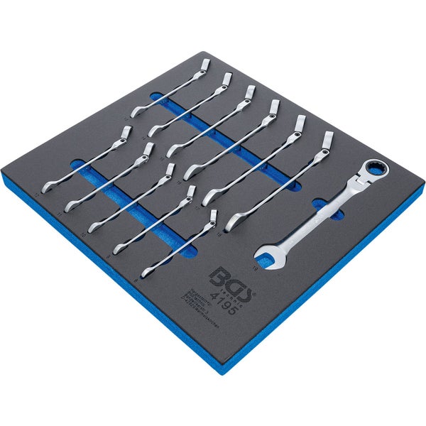 BGS Werkstattwageneinlage 2/3: Ratschenring-Maulschlüssel-Satz abwinkelbar SW 8 - 19 mm 12tlg. - 4195
