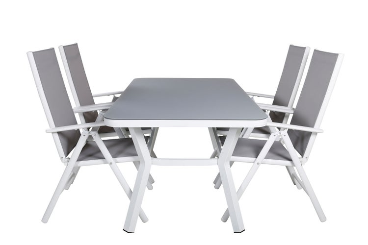 Virya Gartenset Tisch 90x160cm und 4 Stühle Break weiß, grau. 90 X 160 X 74 cm