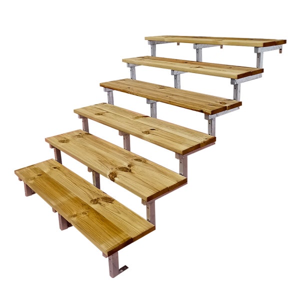 OSLO - Stahltreppe Außen H105cm 6 Treppenstufen Holz KDI Breite 120cm