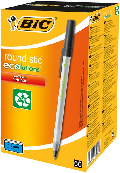 BIC Kugelschreiber ECOlutions Round Stic 0.4mm schwarz, 60er Set