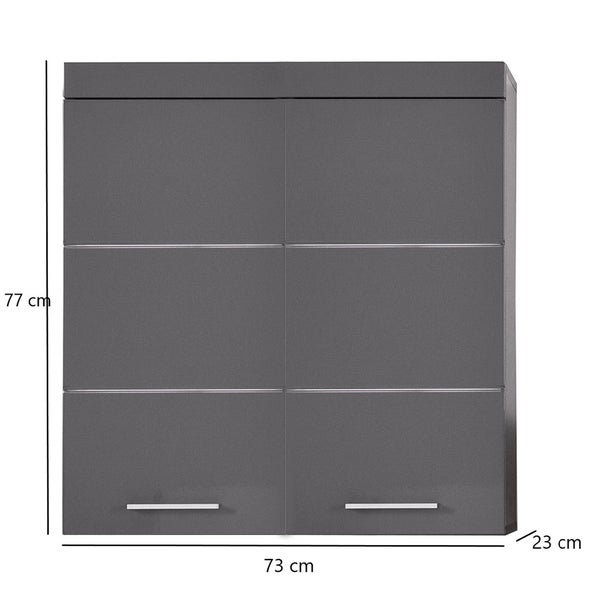 AmandaMando Bad Hänge Stauraumelement 2 Türen grau, grau Hochglanz. 73 X 23 X 77 cm