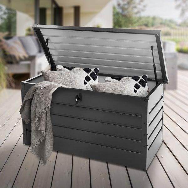 ML-Design Metall Auflagenbox 350 Liter, 120x56,5x63 cm, Anthrazit, wasserdicht, abschließbar inkl. 2 Schlüssel, Gasdruckfeder, Outdoor Kissenbox Garten Aufbewahrungsbox Gartentruhe Gartenbox Gerätebox