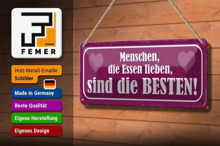 Blechschild Spruch 27x10cm Menschen die Essen lieben beste Dekoration