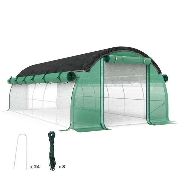 Outsunny Gewächshaus 6 x 3 x 2 m Foliengewächshaus mit 12 Fenster, Rolltüren, Aufrollbar Seitenwänden, UV-beständiger Folientunnel, Winterfest Tomatenhaus mit Erdanker, Grün