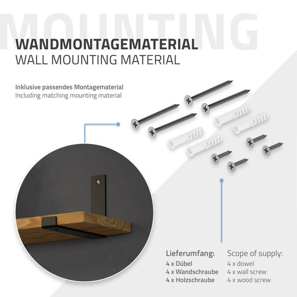 ML-Design 4 Stück Regalhalterung, 20x4x14 cm, Schwarz, Metall, 8 Zoll Regalhalterungen, Industrielle Regalwinkel, Regalträger für Wandmontage, 90 Grad Wandhalterung, L-Form Wandregal, inkl. Schrauben