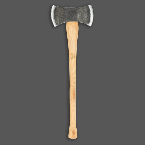 Doppelaxt mit Stahlkopf und langem Holzstiel von Helko Werk