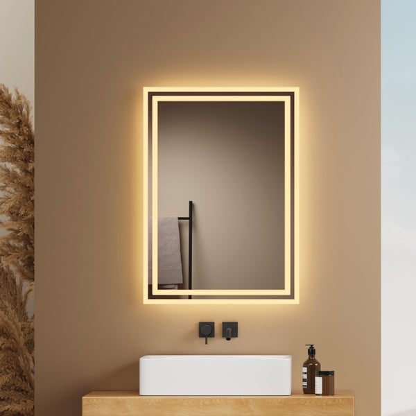 EMKE LED-Badspiegel 50 × 70 cm, 3000K Warmweiß, Wandschalter, horizontal/vertikal montierbar