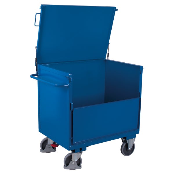 Blauer Transportwagen mit Rollen und Deckel