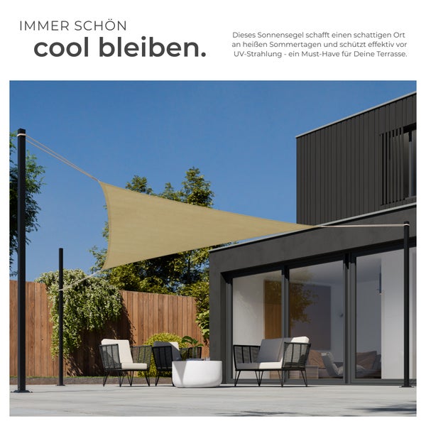 Sonnensegel tectake  inklusive Spannseile dreieckig mit UV-Schutz 50+ beige