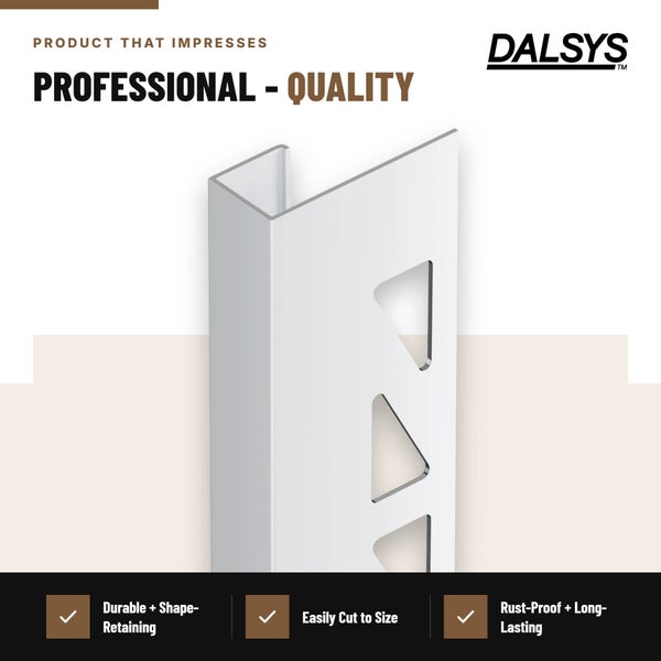 Dalsys Fliesenprofil als U Profil aus Metall mit dreieckigen Ausschnitten zur einfachen Montage und langlebigen Kantenverstärkung.
